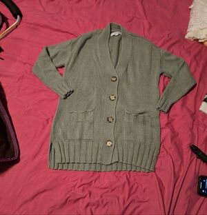 LOFT Olive Button-Up Cardigan